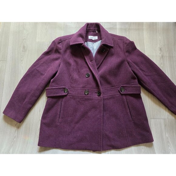 Calvin Klein Womens Wool Blend Double-Breasted Coat Purple Size XL - Picture 3 of 9